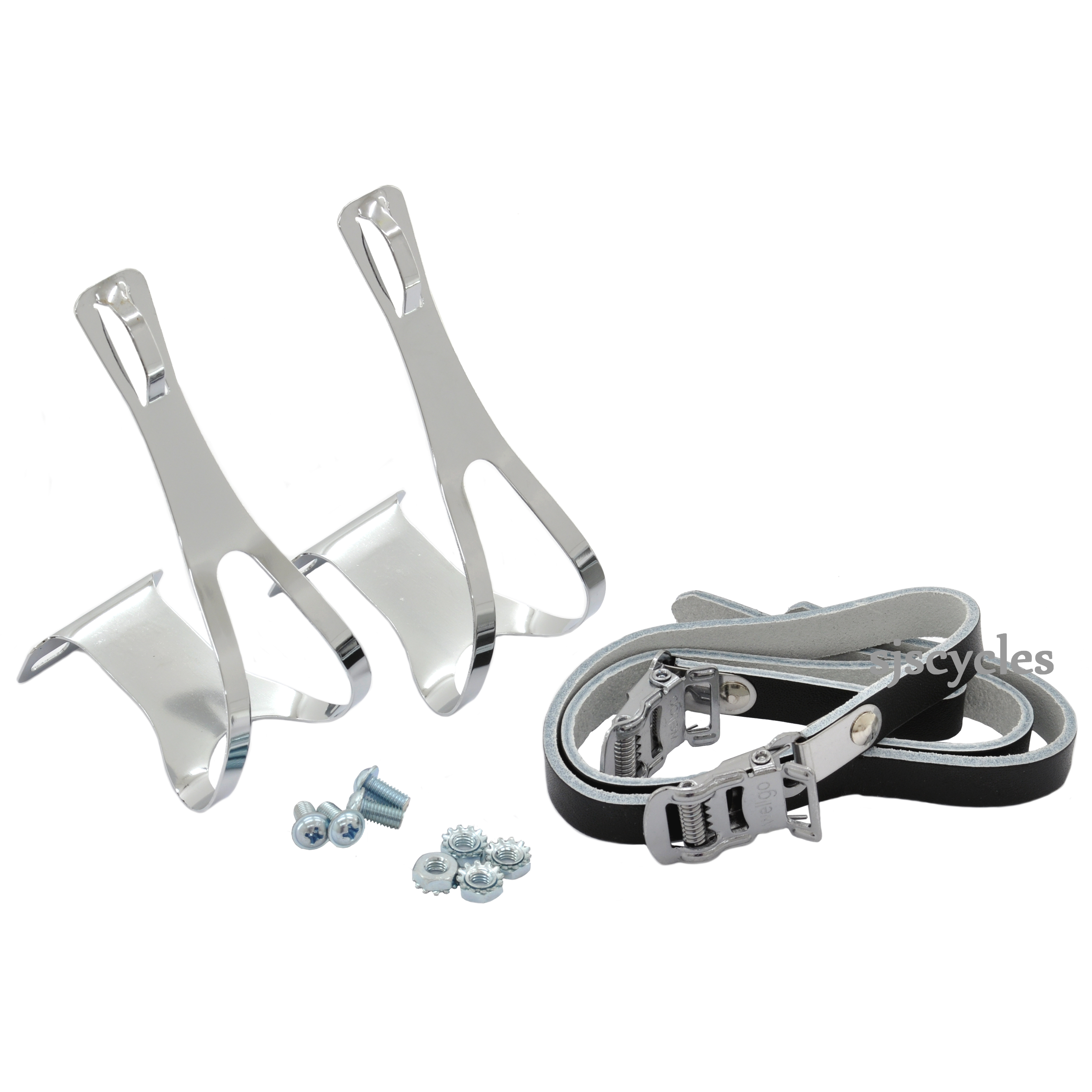 Wellgo MT16 / W5 Steel Toe Clips w/ Leather Straps