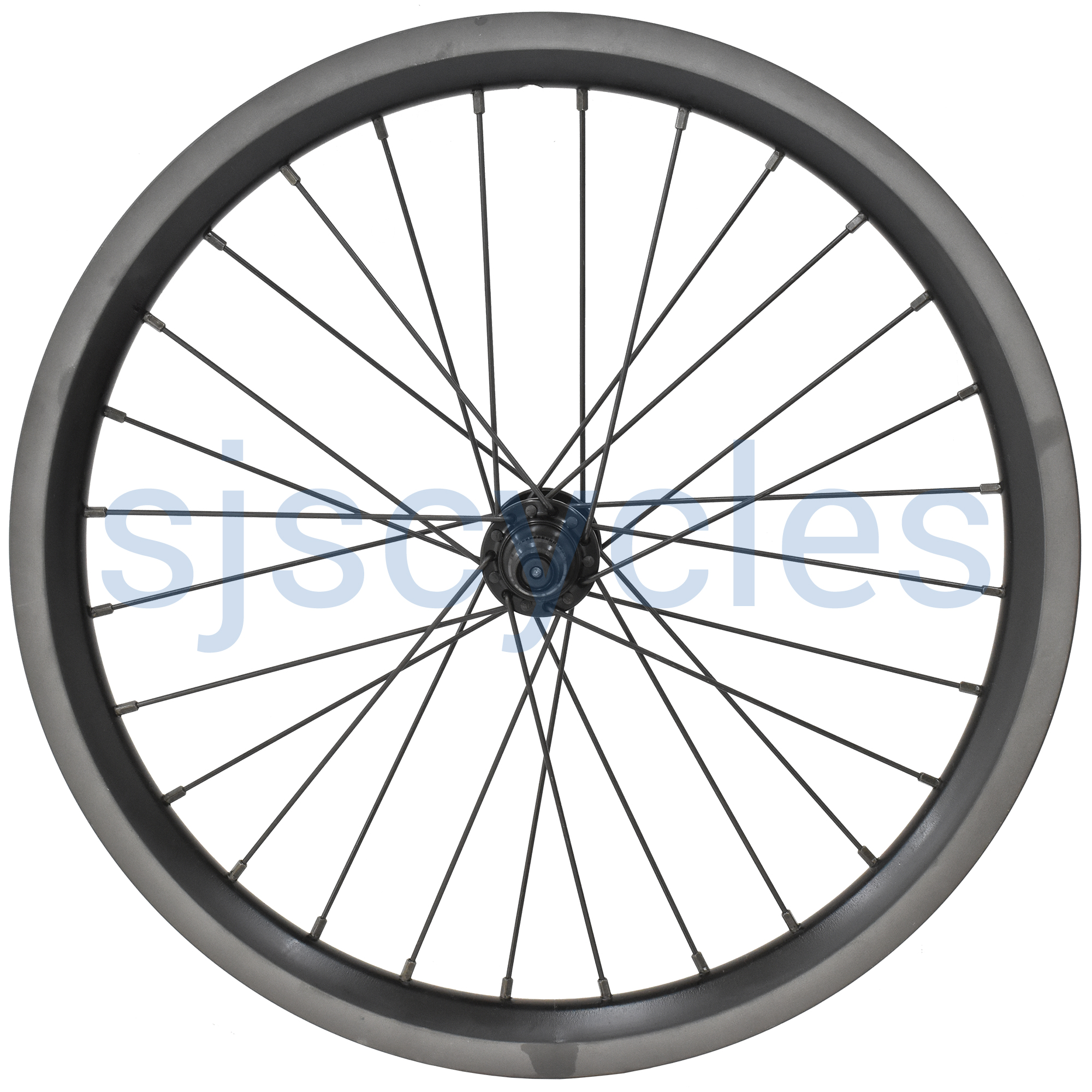 16 349 SJSC for Brompton Front Wheel 28h with Jtek Hub and Ryde Andra CSS Rim Black Brompton Front Wheels SJS Cycles