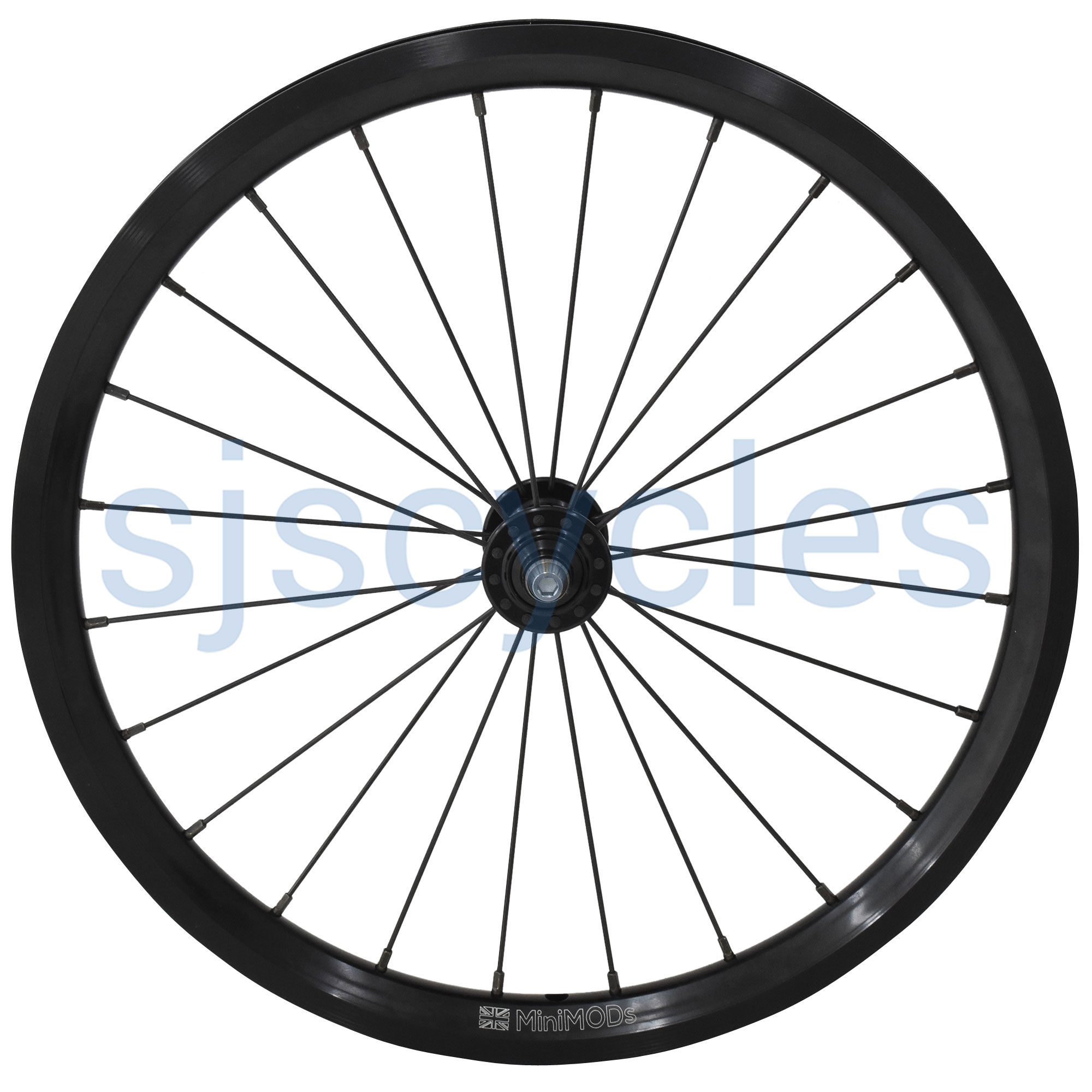 16 349 SJSC for Brompton Front Wheel 24h with Brompfication Hub Black