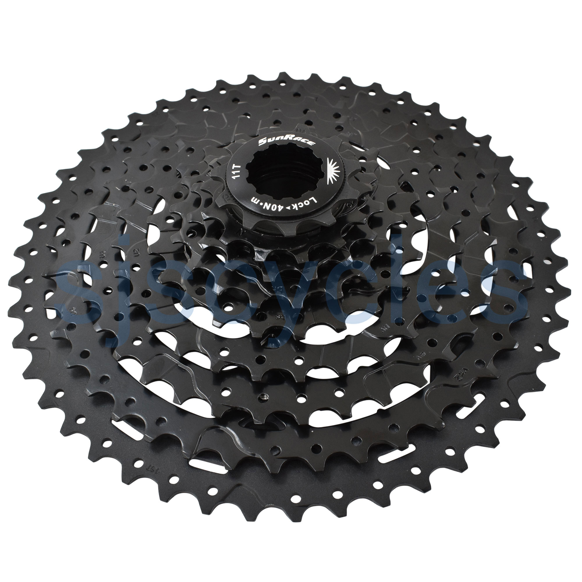 Cassette SunRace CSM983 9 Vitesses 11-46T - Large Rapport - Noir (petites Rayures)